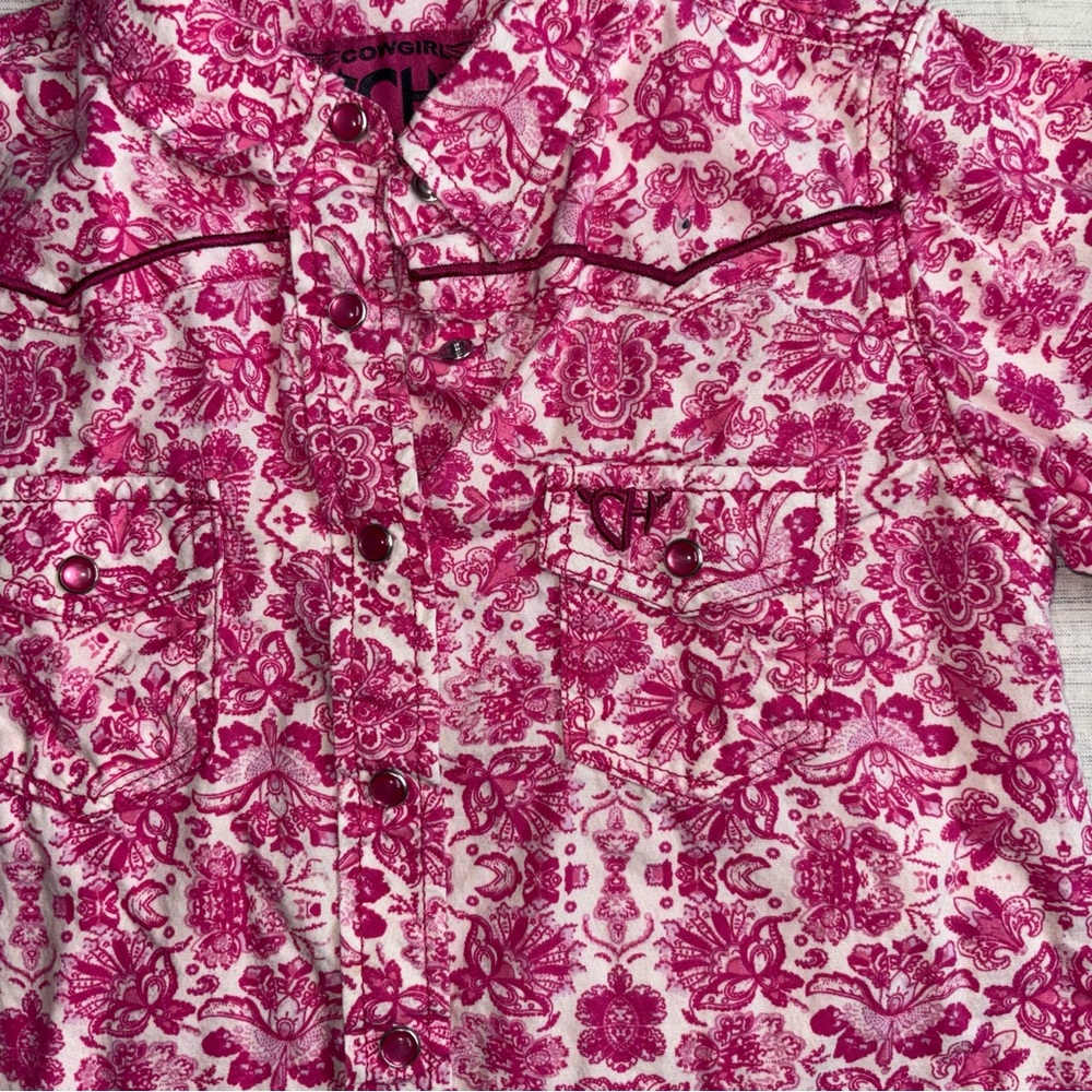 Cowgirl Hardware Western Floral Button-Down Shirt Pink & White Size 4T - Picture 3 of 8